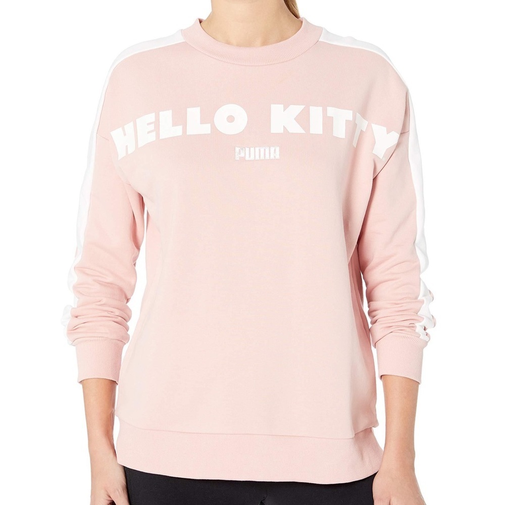 🎀 Hello Kitty x PUMA Pink White Text Graphic Sweatshirt - Picture 2 of 12